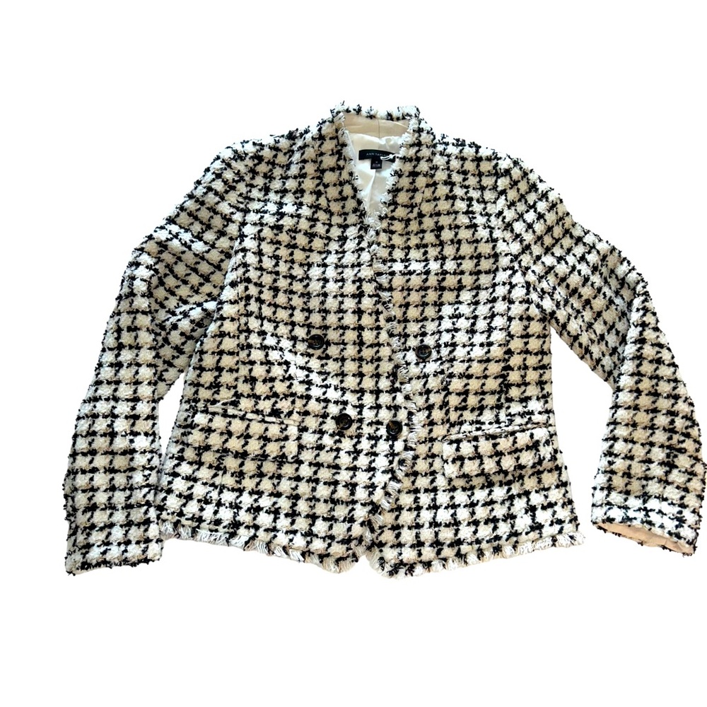 Ann Taylor Black and White Tweed Houndstooth Blazer